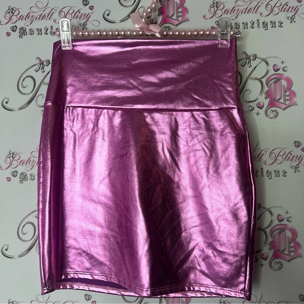 Seduction mini skirt shiny shimmer pink purple Metallic Pink Skirt